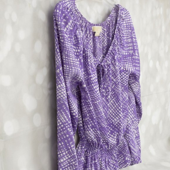 Michael Kors Designer Purple/White Long Sleeve Blouse Top W/Elastic Waist - Picture 2 of 8